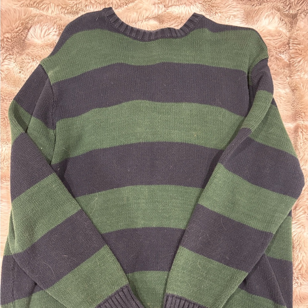 brandy melville green and navy striped sweater